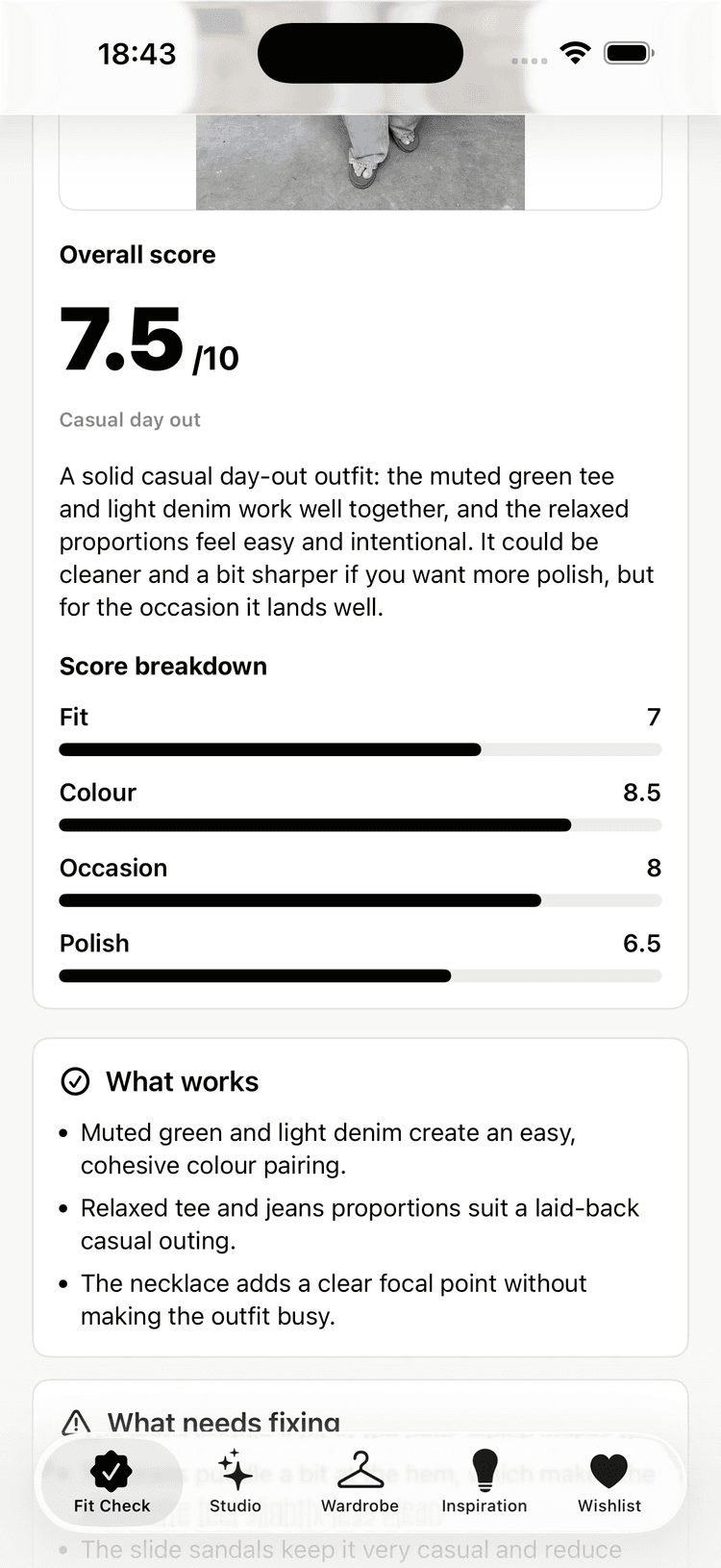Fit Check results screenshot