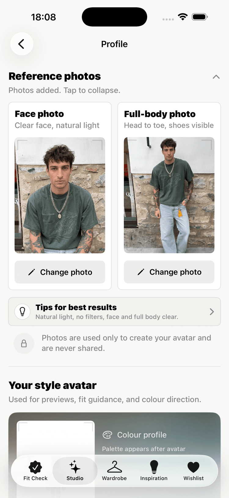 Profile and references screenshot