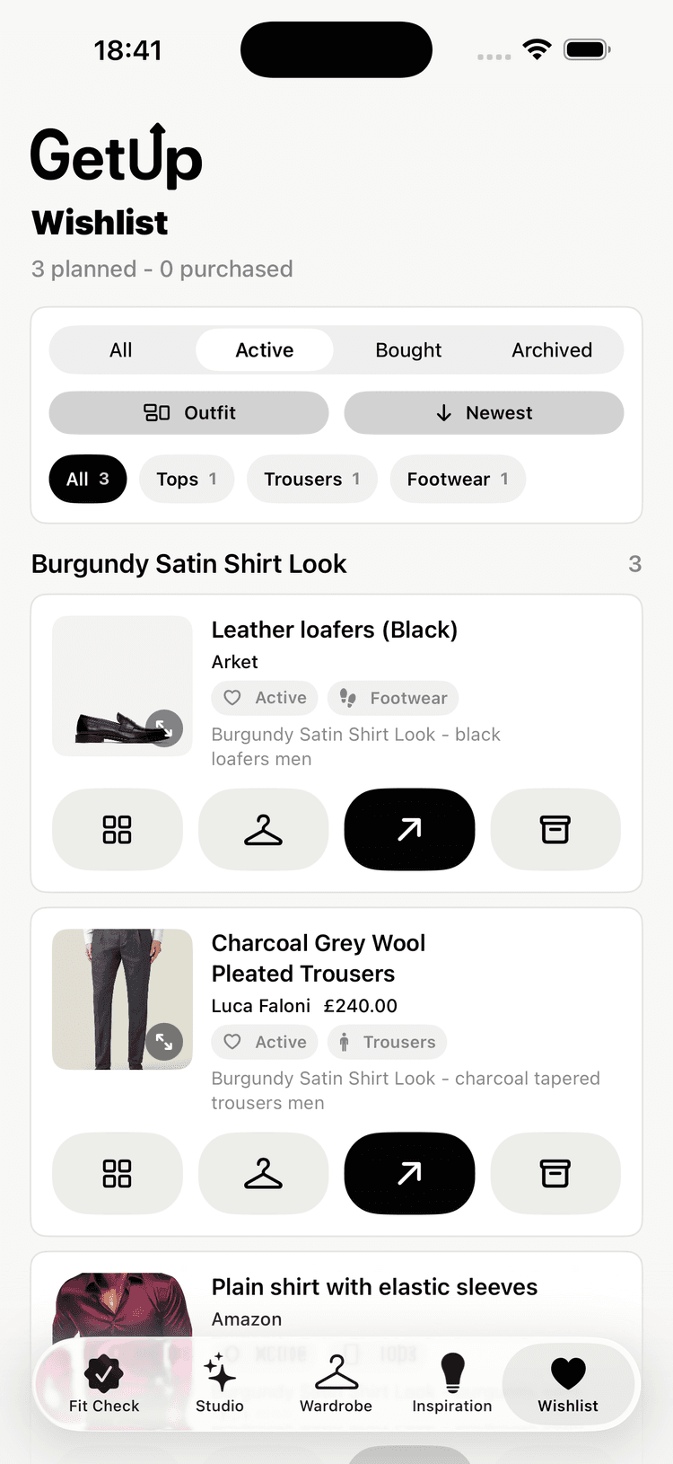 Wishlist and shopping gaps screenshot
